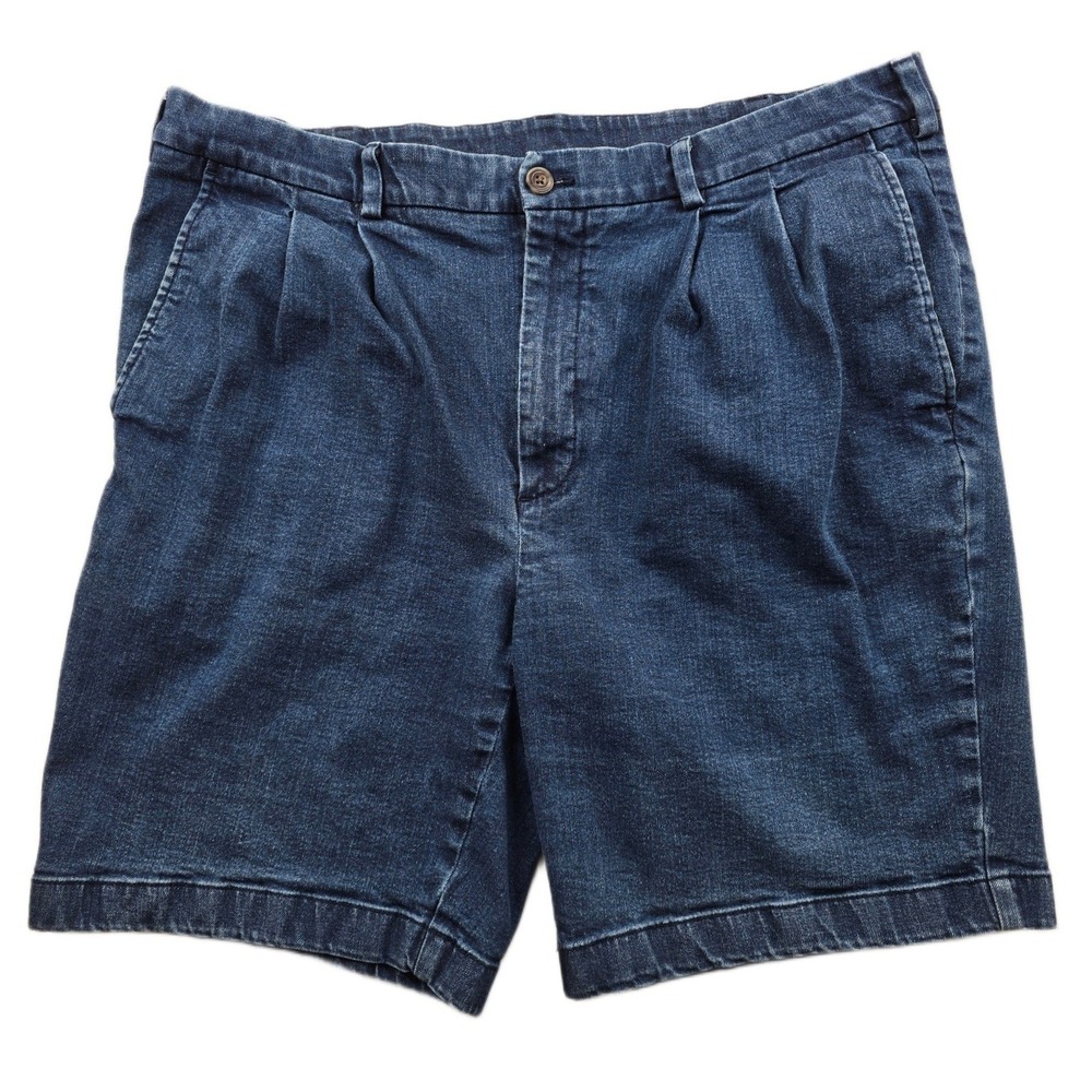 Roundtree & Yorke Denim Shorts Mens 42 Blue Jean Stretch Pleated Dark Wash